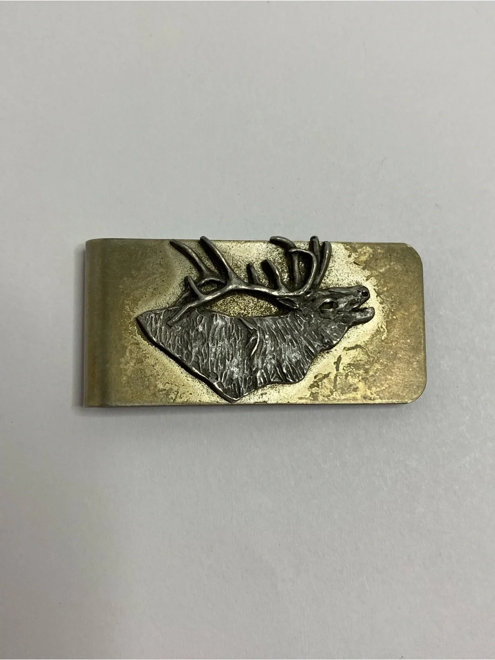 Vintage Elk Deer Money Clip Silver Tone Brass Tone Hunting Wildlife Accessory